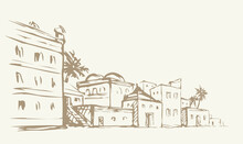 Ancient Arabic City. Vector Drawing