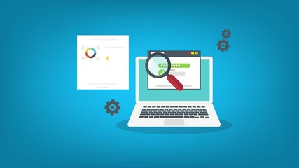 SEO data research, SEO result analysis, Website audit, Search report analytics - conceptual 2d animation video clip