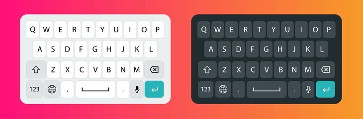 Poster - Smartphone keyboard in light and dark mode. Keypad alphabet buttons in modern flat style. Screen smartphone keyboard with black and white colors.