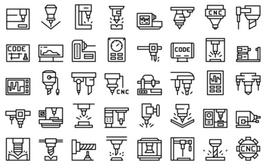 Sticker - Cnc machine icons set outline vector. Mill controller. Industrial tool