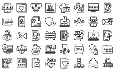 Poster - Two factor authentication icons set outline vector. Code certificate. Online validation