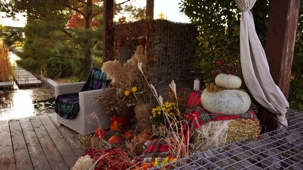 Poster - Backyard patio with autumn decorations