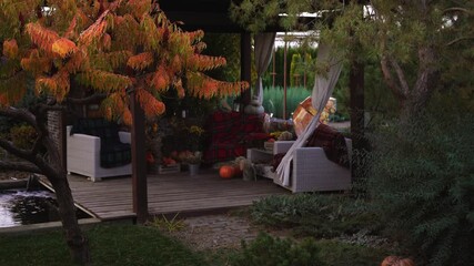 Poster - Backyard patio with autumn decorations