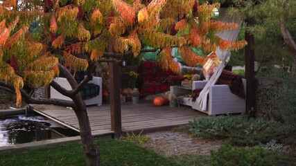 Poster - Backyard patio with autumn decorations