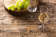 Italian golden grappa drink on wooden background. Copy space