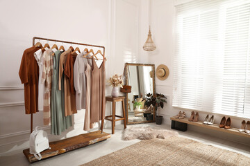 Sticker - Dressing room interior with stylish clothes, shoes and accessories