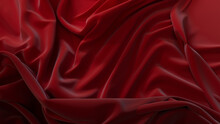 Red Fabric With Wrinkles And Folds. Colorful Smooth Surface Background.