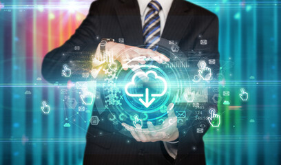 Businessman holding technology icon concept