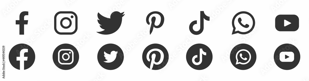 Round social media icons or social network logos flat vector icon set ...