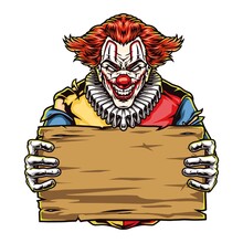 Halloween Scary Clown With Wooden Plank