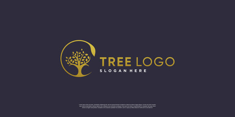 Golden tree logo with creative abstract element style Premium Vector part 2