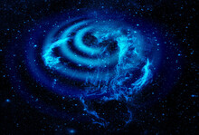 Abstract Space Wallpaper. Black Hole Spiral And Nebula Over Blue Stars And Cloud Fields In Outer Space. Elements Of This Image Furnished By NASA.