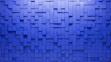 Polished, Futuristic Wall Background With Tiles. Square, Tile Wallpaper With 3D, Blue Blocks. 3D Render
