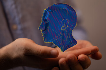 Poster - Abstract polygonal human face, 3d illustration of a cyborg head construction