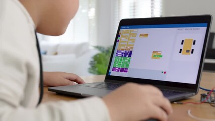 close-up rear view of young asia teen people sitting at home remote learn online tutor training cour
