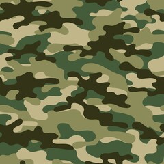 Camouflage texture seamless green pattern with grid. Abstract modern endless military bacnground for fabric and fashion textile print. Vector illustration.