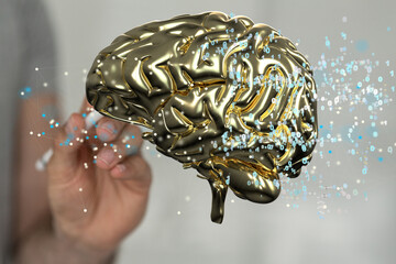 Leinwandbilder - Human brain activity with plexus lines.. External cerebral connections in the frontal lobe.