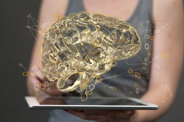 Leinwandbilder - Creative background, the human brain on a blue background, the hemisphere