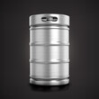 Front view shiny metallic beer keg isolated on matte background.