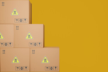 Poster - Dangerous goods, cardboard boxes with label Fatal Dangerous on a yellow-brown background. 3d rendering