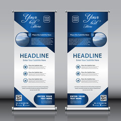 Wall Mural - Roll up vertical business banner design template with blue white color concept