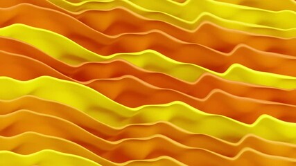 Bright colorful shiny smooth wavy orange shapes on yellow background. 3d render seamless looping creative animation. Abstract decorative art and modern motion graphic, trendy design element