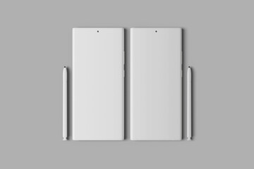 Fototapete - Realistic smartphone mockup. Cellphone frame with blank display isolated templates, phone different angles views.