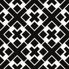 Poster - Black crosses and squares. Vector seamless geometric shapes.