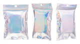 Fototapeta Kuchnia - Set of Aluminum foil bag Plastic Laser Mylar Foil Zip Lock Bag isolated on white background.