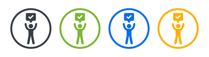 Aufkleber - Man with checkmark icon symbol of done understand, correct, complete, accept.