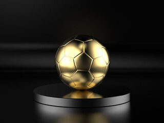 Wall Mural - golden soccer ball on black background
