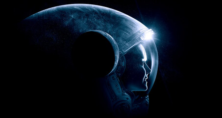 Wall Mural - astronaut at spacewalk . mixed media