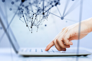 Wall Mural - Hands of a young woman on keyboard