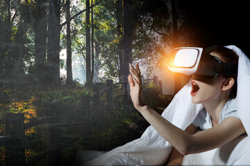 Poster - Woman wearing virtual reality goggles