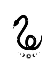 Wall Mural - Magic snake in boho style with moon. Mystical symbol in a trendy minimalist style. Esoteric vector illustration.