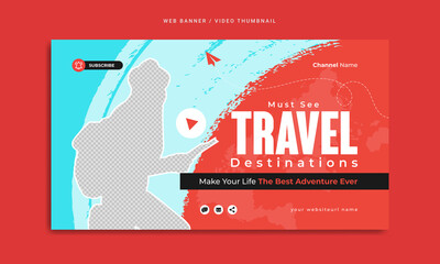 Wall Mural - travel web banner template or video thumbnail design for travelling business marketing. tour or tour
