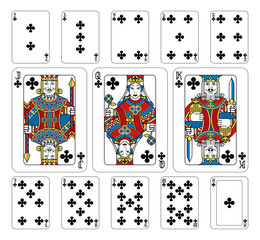 Leinwandbilder - Playing Cards Clubs Yellow Red Blue and Black