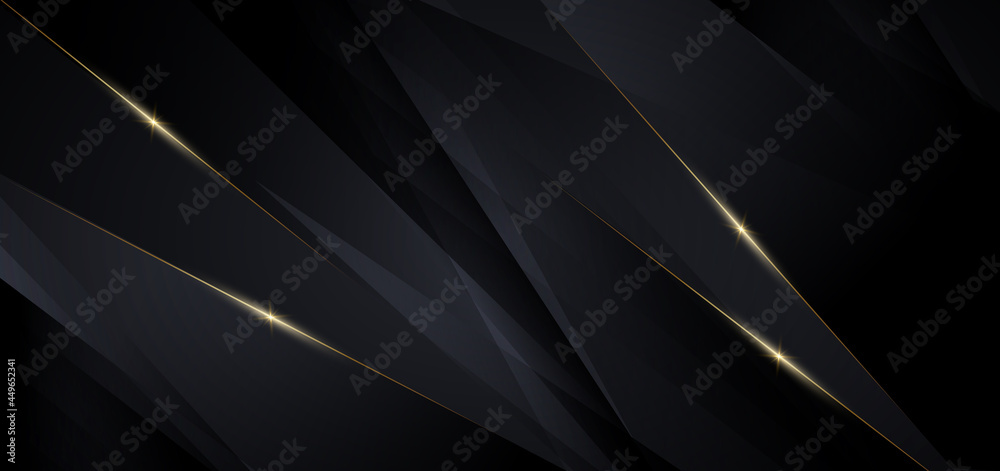 Abstract template dark triangles diagonal background with golden line. Luxury style. - obrazy, fototapety, plakaty 
