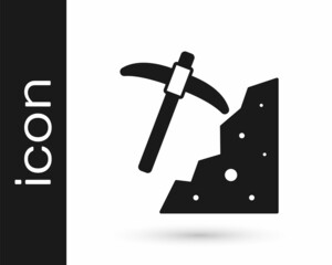 Poster - Black Pickaxe icon isolated on white background. Vector