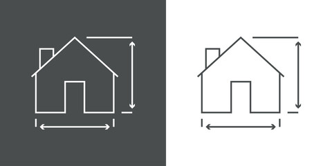 Sticker - Estudio de arquitectura. Icono plano de papel con casa con medidas con lineas en fondo gris y fondo blanco