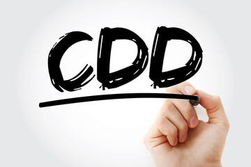 Aufkleber - cdd - contract delivery date acronym with marker, business concept background