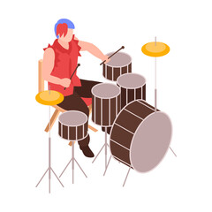 Sticker - Isometric Drummer Illustration