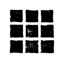 Black Vector Square Box Collection. Black Painted Square Or Rectangular Shapes Isolated On White Background. Set Of Grunge Template Backgrounds. Hand Drawn Shape With Rough Edges