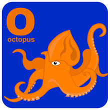 Cube Alphabet With The Letter O Octopus. Vector Illustration On The Theme Of Games And Education.