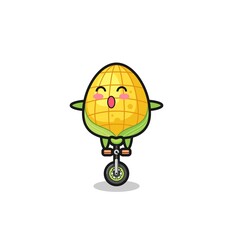 The cute corn character is riding a circus bike