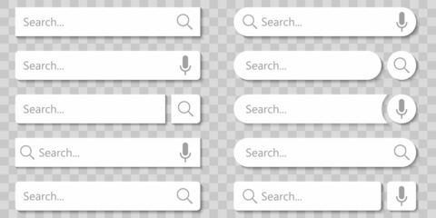 Poster - Search bar vector element with diferent design, set of ten search boxes ui template on gray background. Vector illustration.