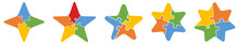 Star Divided Into 4 Jigsaw Puzzle Pieces, Four To Seven Slightly Rounded Version. Can Be Used As Infographics Element