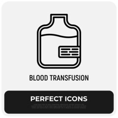 Wall Mural - Blood transfusion thin line icon. Modern vector illustration of blood bag.