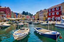 Fisher Boats And Colorful Houses In The Harbor Of Veli Losinj Croatia