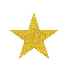 Glitter Gold Star Isolated On White Background. Christmas Star Decoration. Golden Xmas Sparkle Of Many Glitter Particles.